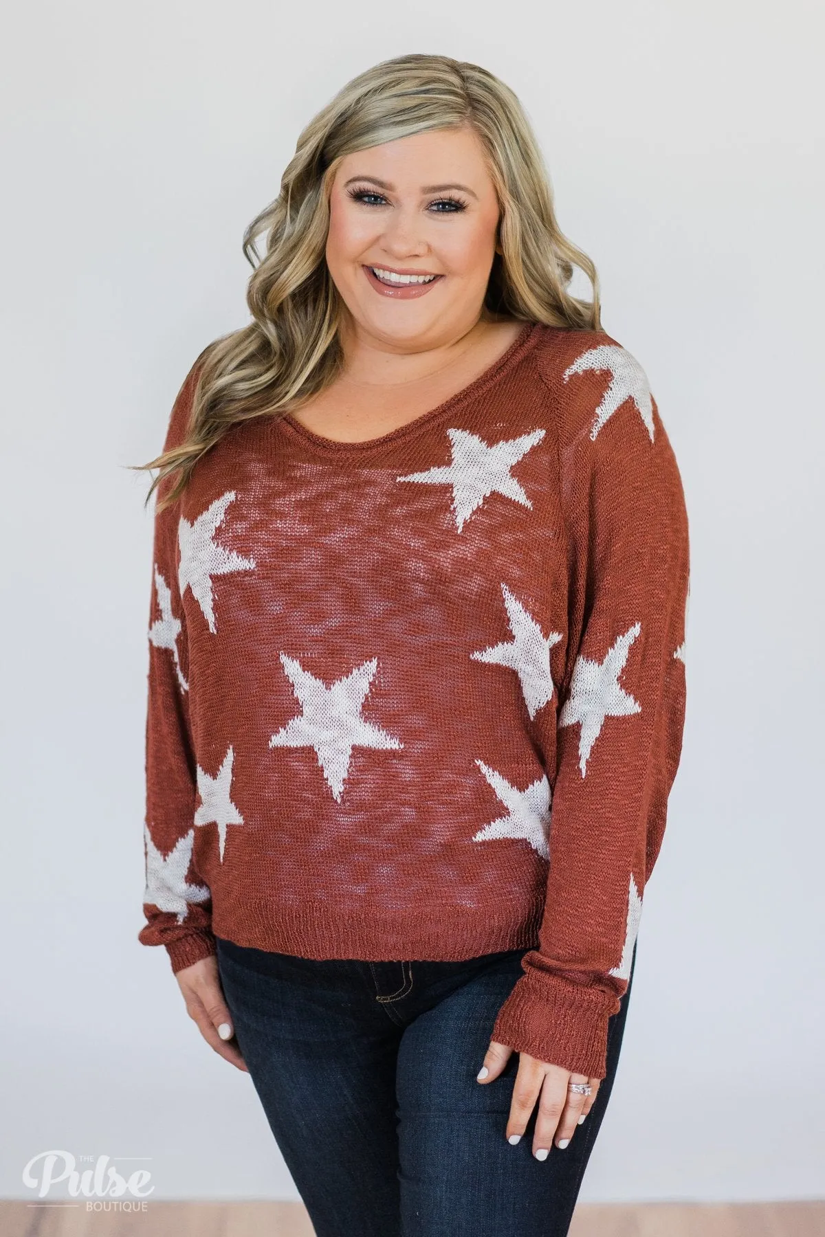 Perfect Timing Knitted Star Top- Burnt Orange