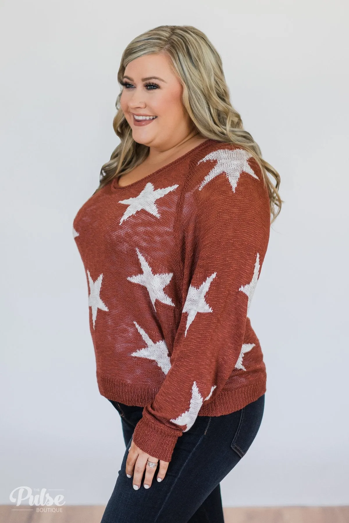 Perfect Timing Knitted Star Top- Burnt Orange