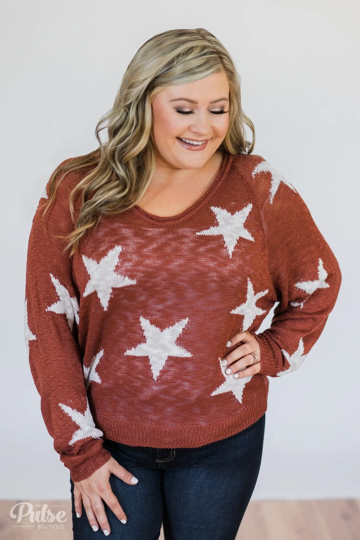 Perfect Timing Knitted Star Top- Burnt Orange