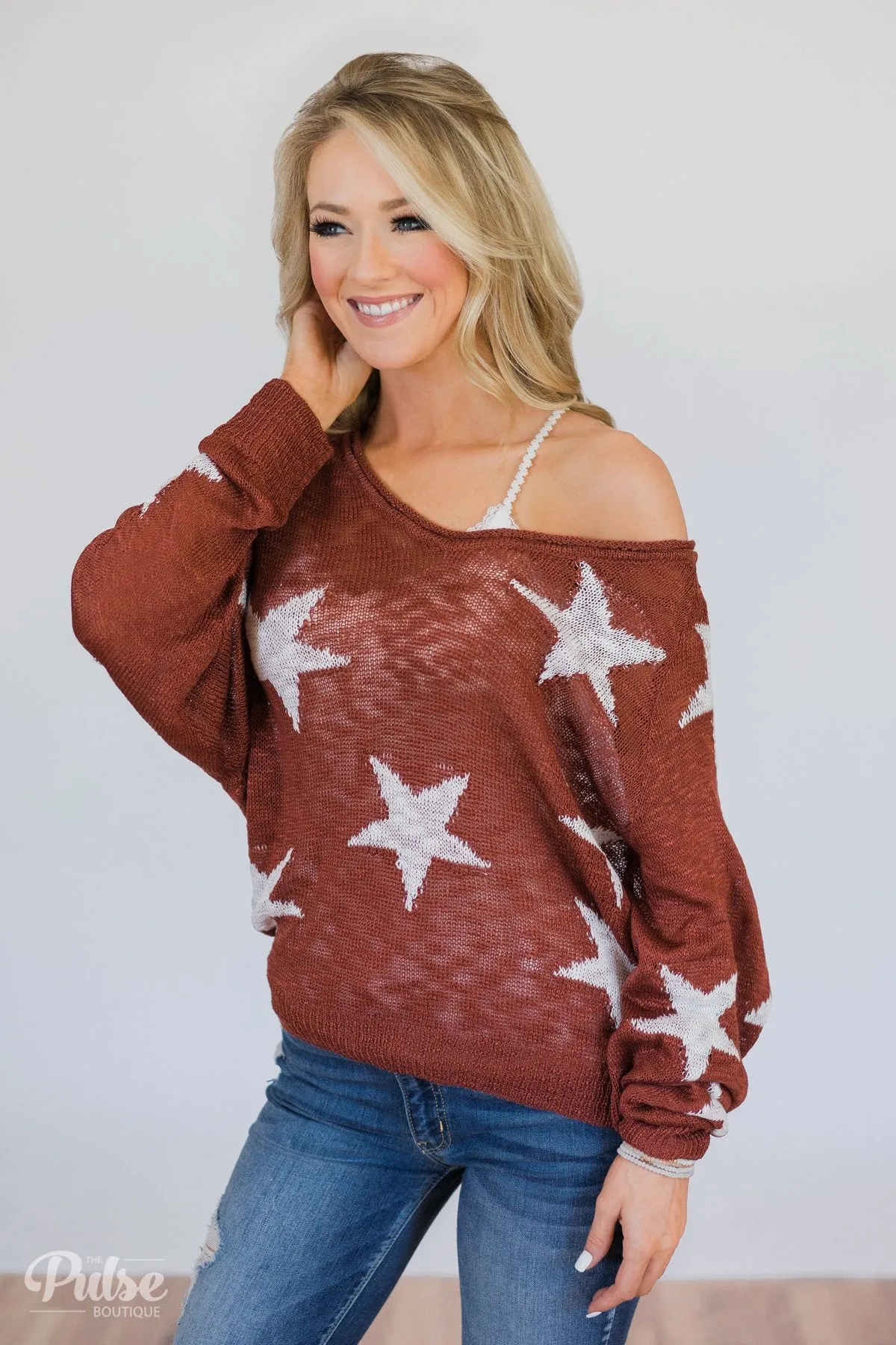 Perfect Timing Knitted Star Top- Burnt Orange