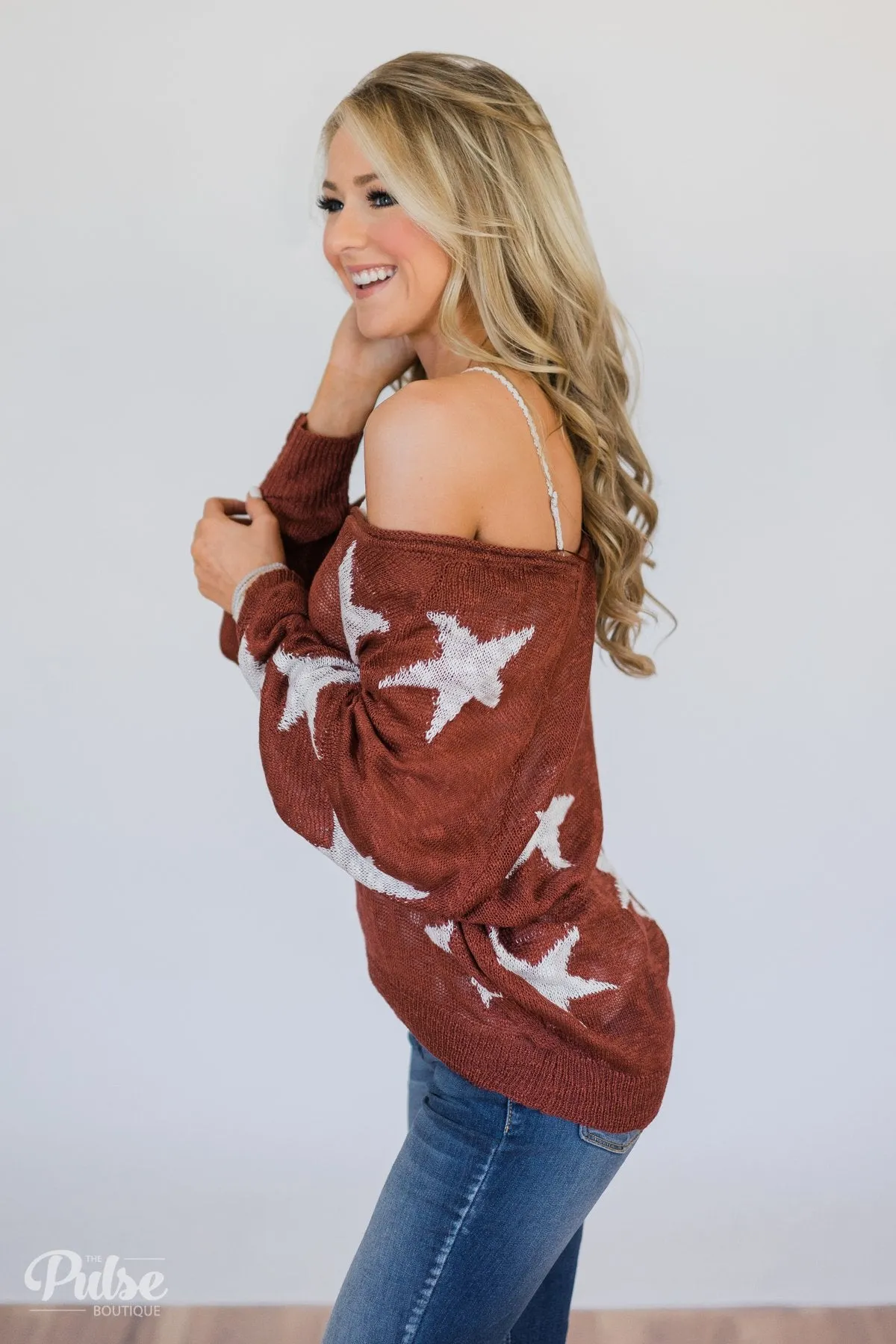 Perfect Timing Knitted Star Top- Burnt Orange