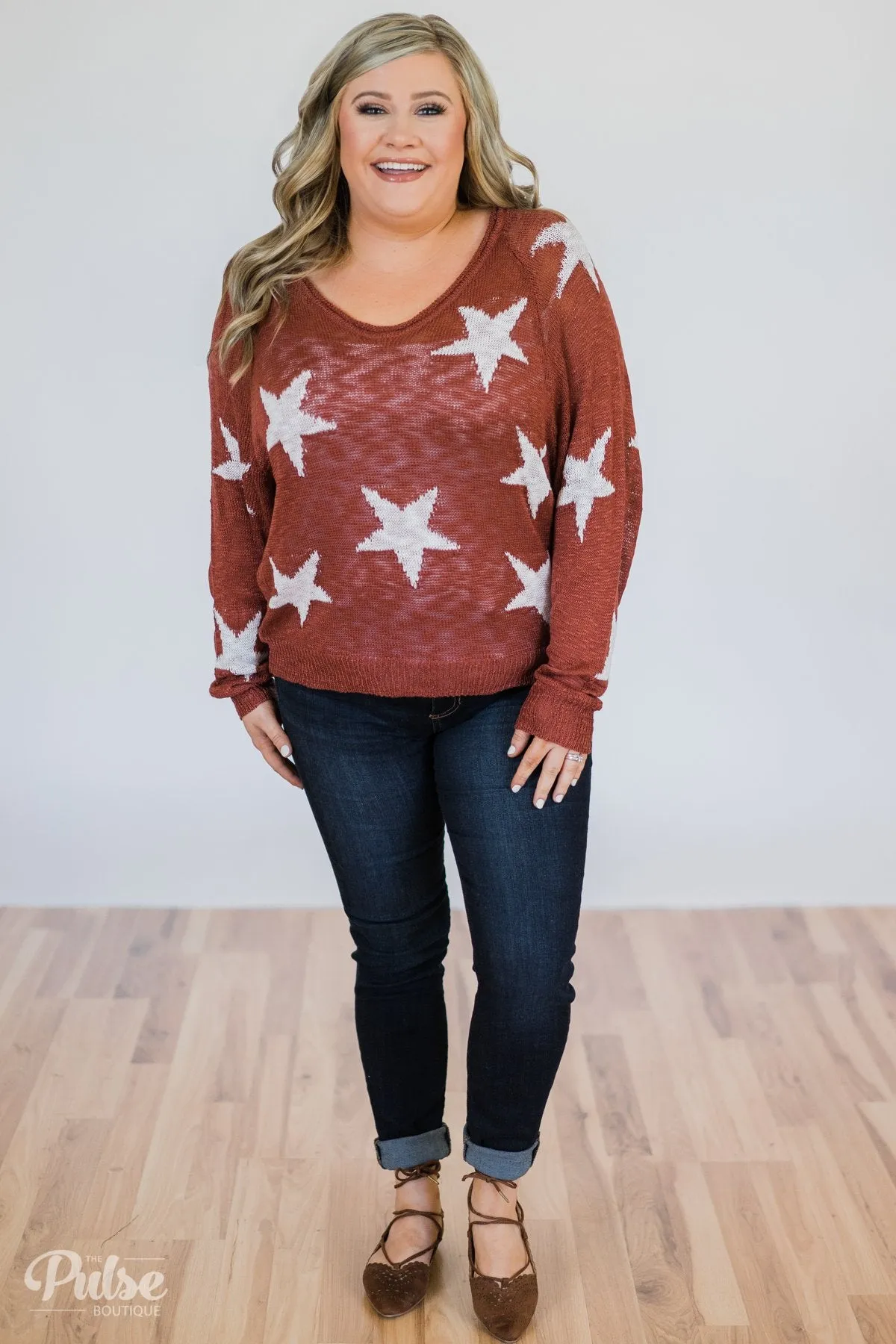 Perfect Timing Knitted Star Top- Burnt Orange