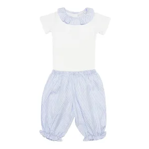 Pima Cotton Stripy Shorts Set - Blue