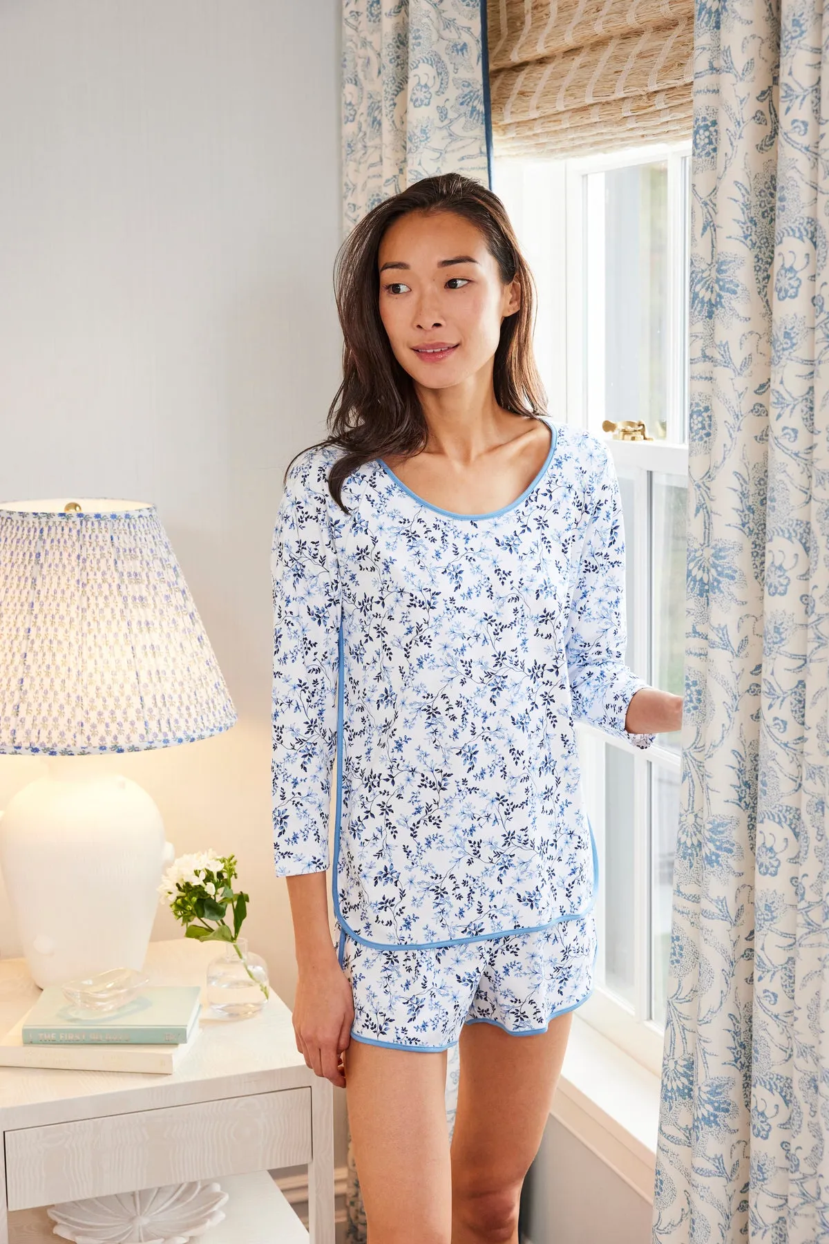 Pima Long-Short Set in Serene Blue Botanical Vines