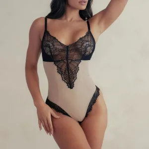 Pinsy Smoothing Lace Shapewear Bodysuit - Beige Noir 3X NWT