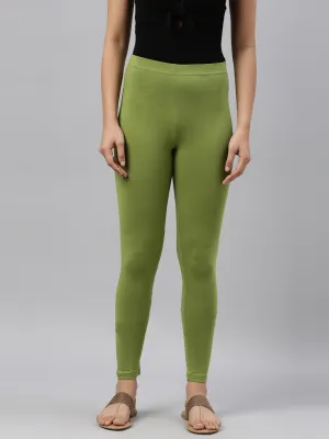 Pista Green Cotton Stretch Ankle Length Leggings
