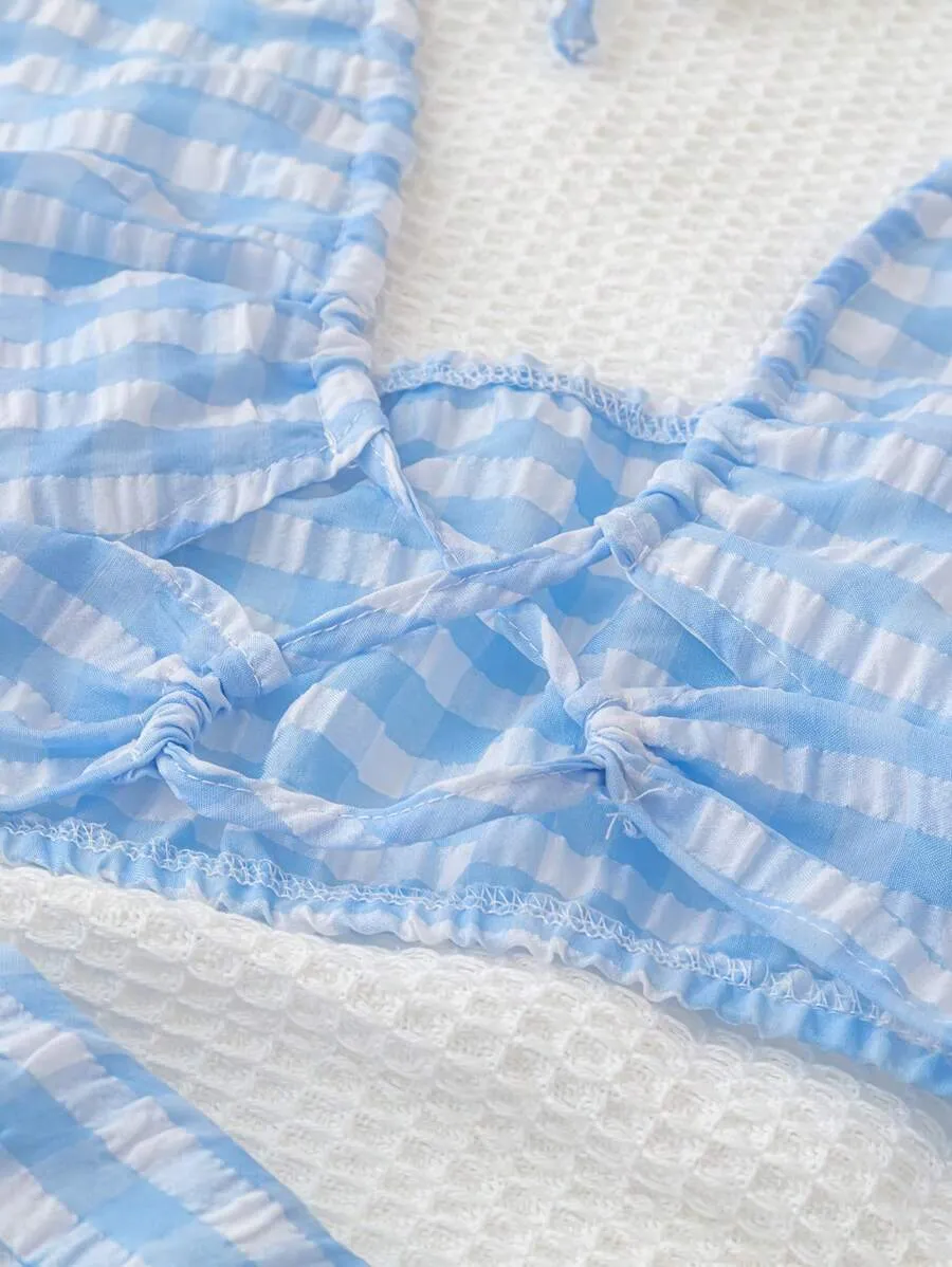 Plaid Halter Neck Two Piece Set