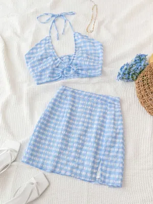 Plaid Halter Neck Two Piece Set