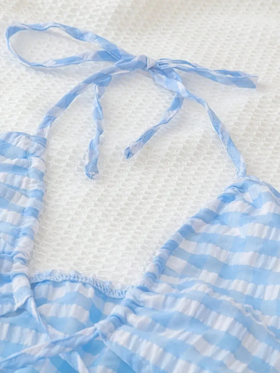 Plaid Halter Neck Two Piece Set