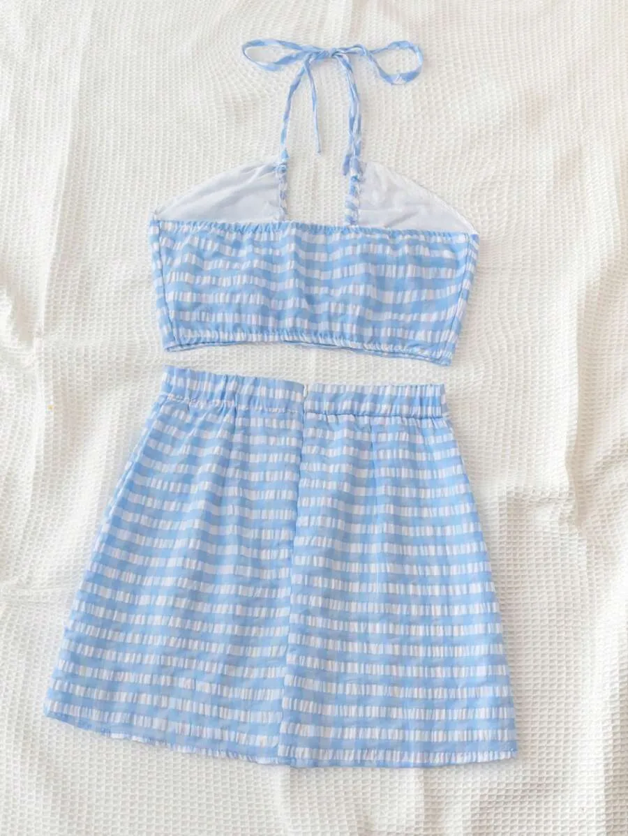 Plaid Halter Neck Two Piece Set