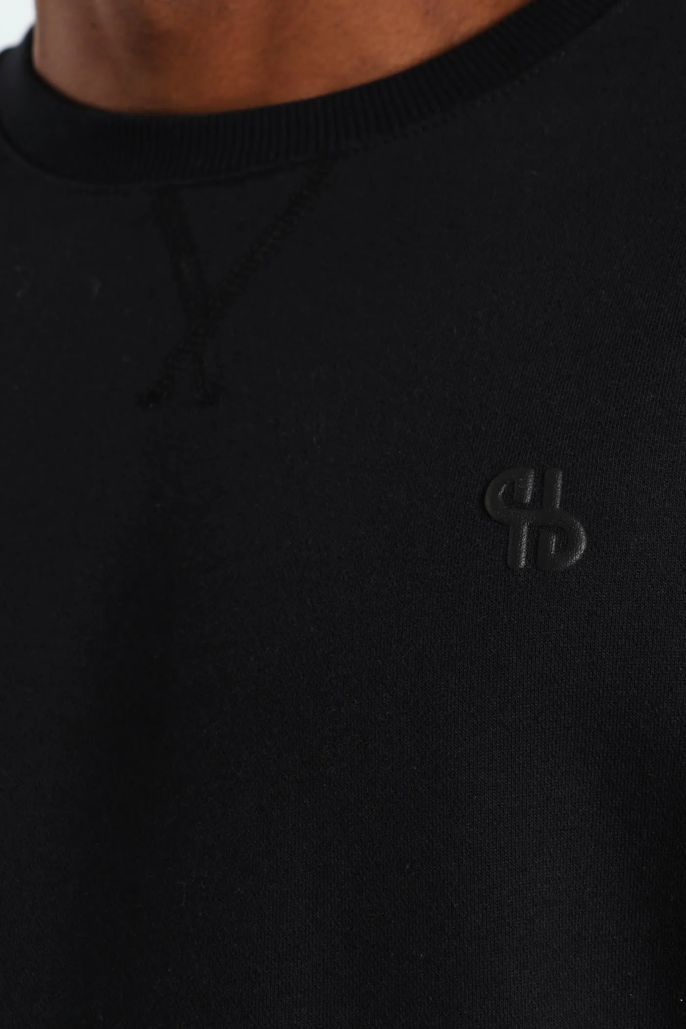Plain Crew Fleece Sweat Top - Black