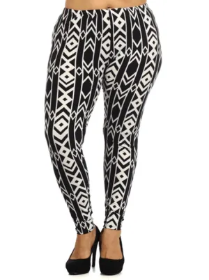 Plus Size Black And White Chevron Print Leggings