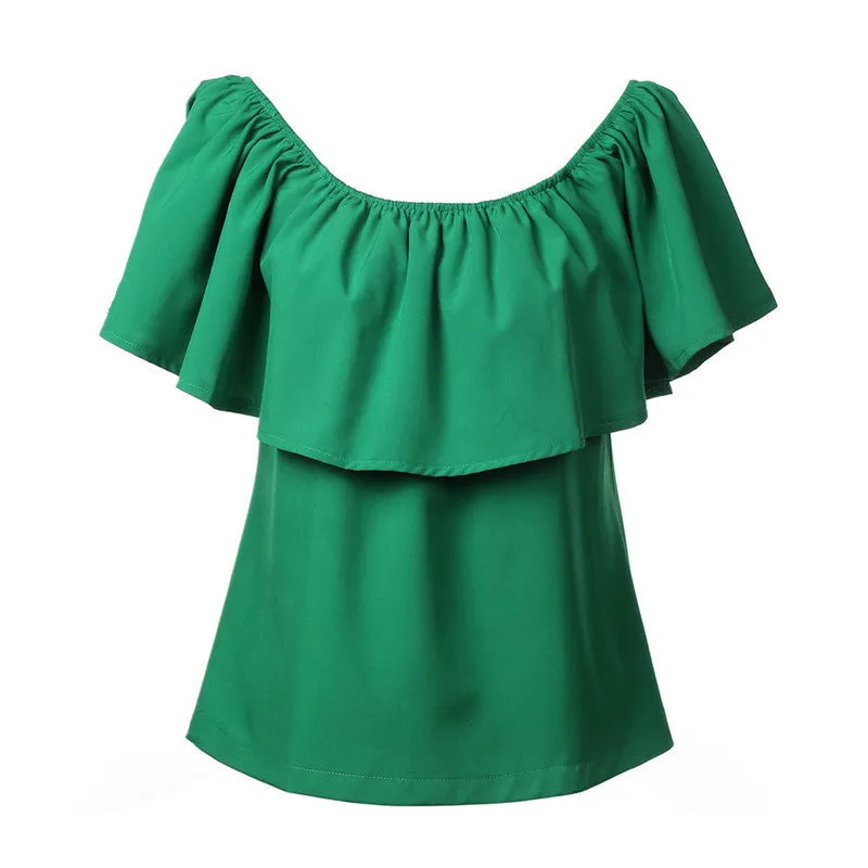 Plus Size Off Shoulder Women Chiffon Ruffles blouses shirts Slash Neck Loose Casual Female Ladies tops