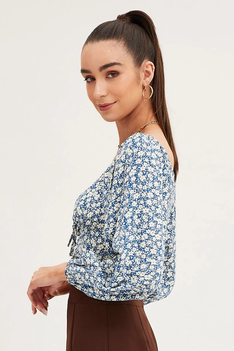 Print Off Shoulder Cropped Top