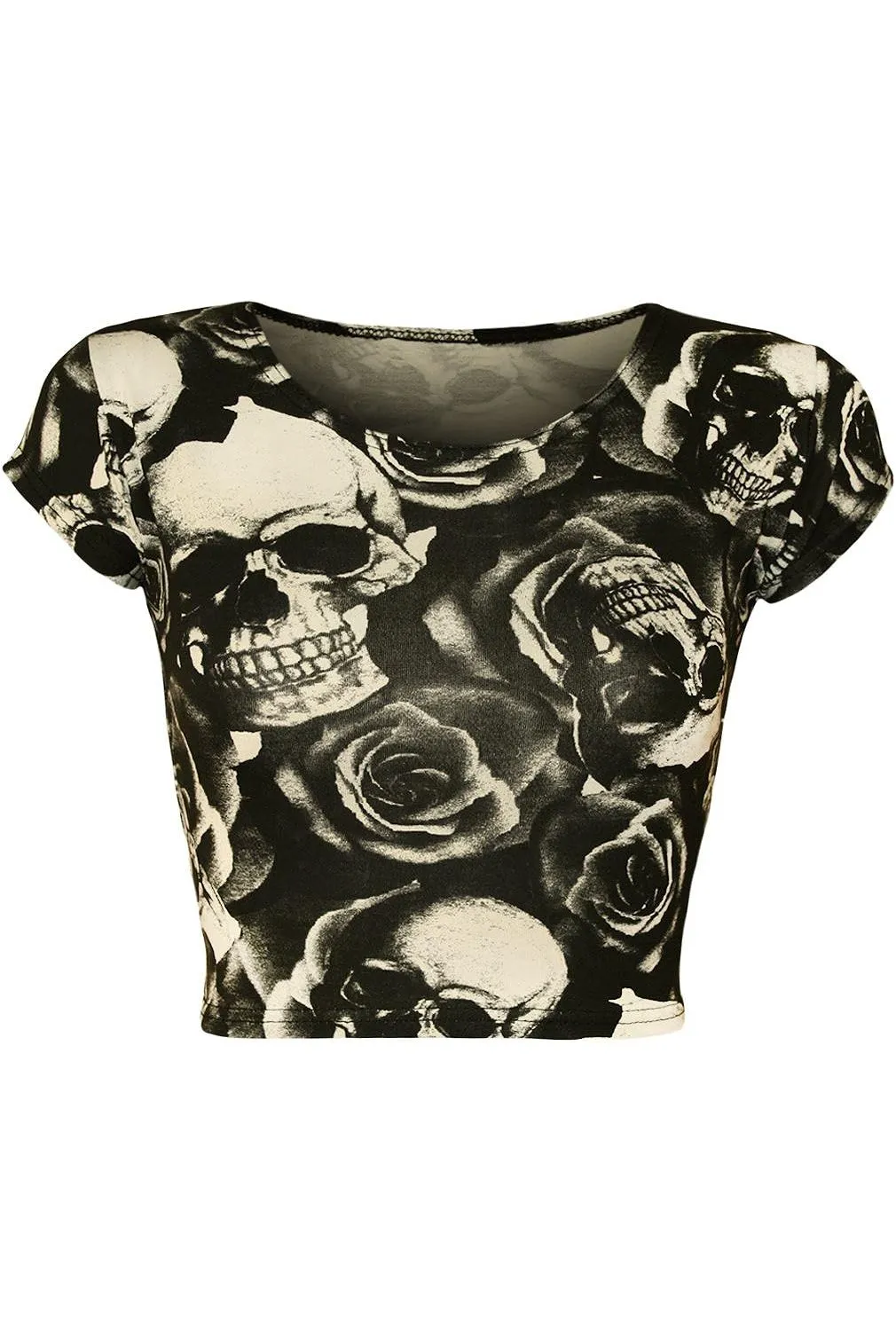 Printed Cap Sleeve Crop Tops