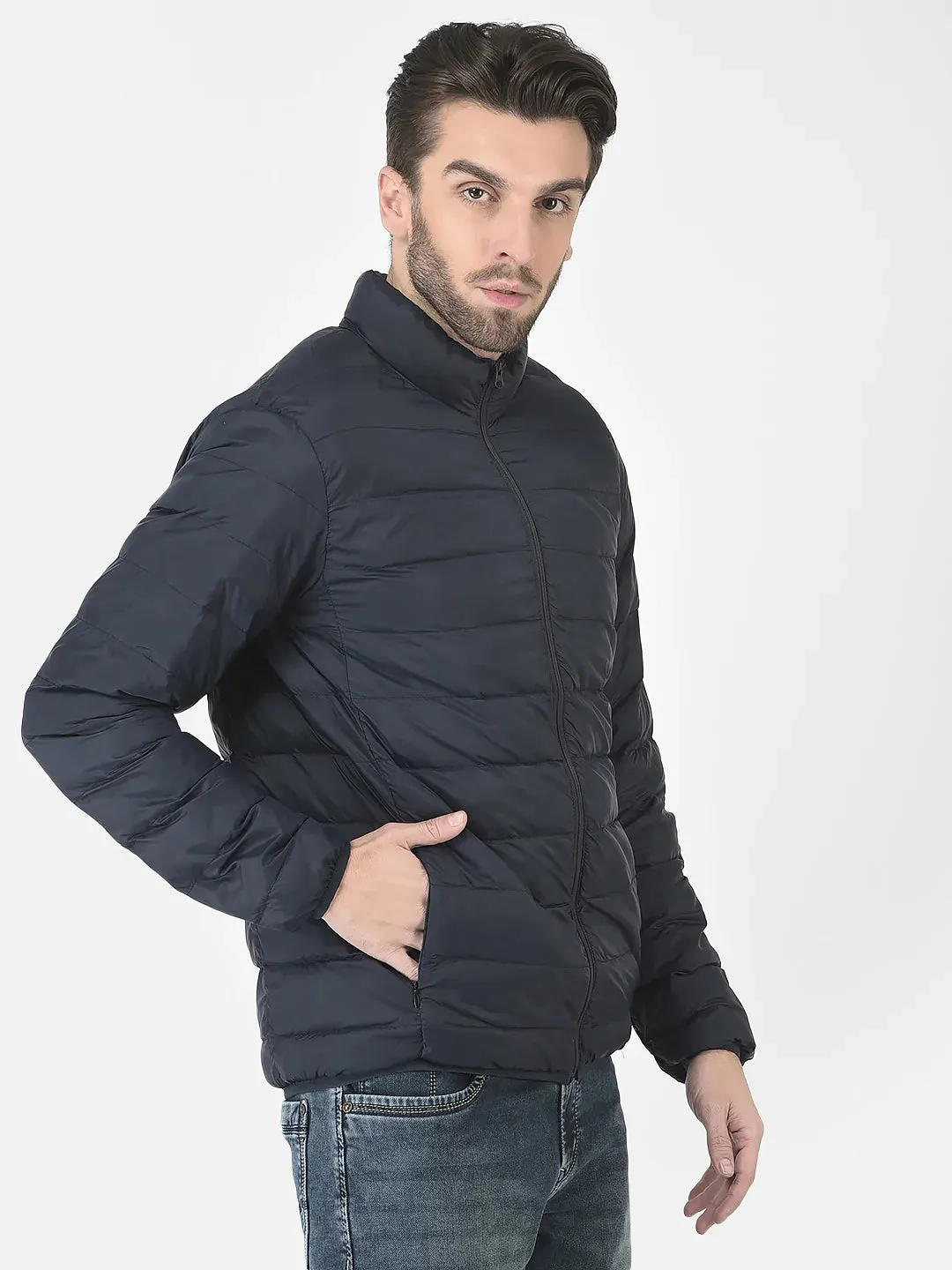 Puffer Jacket in Navy Blue Color