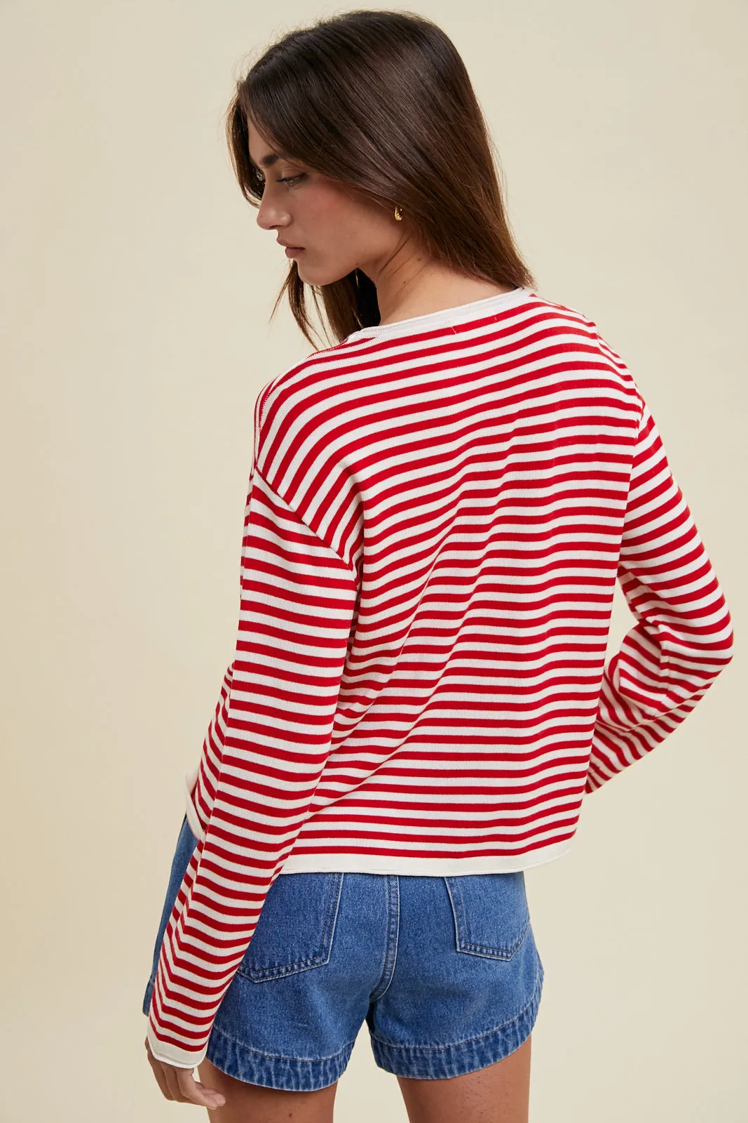Pullover Stripe Sweater - Red/Cream