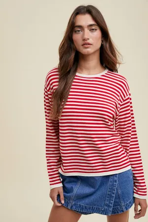 Pullover Stripe Sweater - Red/Cream