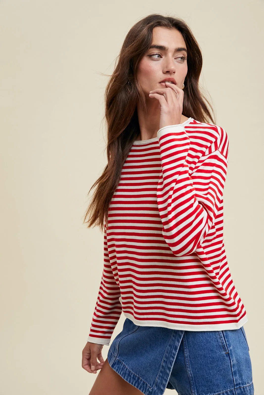 Pullover Stripe Sweater - Red/Cream