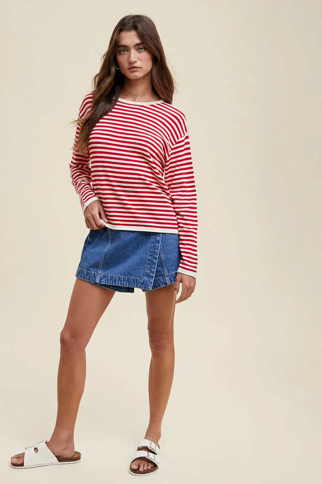 Pullover Stripe Sweater - Red/Cream
