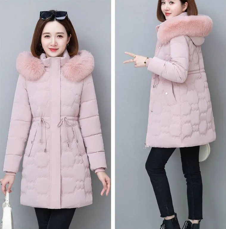Quilted and Windproof Puffer Jacket with Drawstring Waist for Women