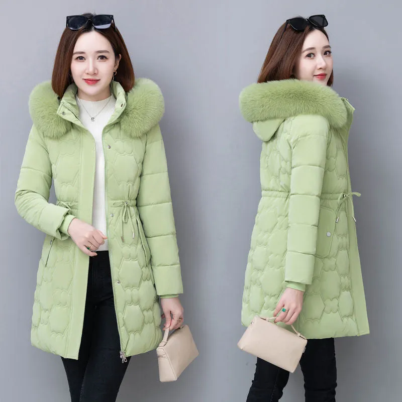 Quilted and Windproof Puffer Jacket with Drawstring Waist for Women