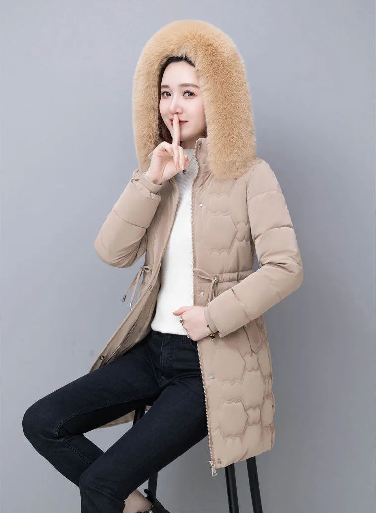 Quilted and Windproof Puffer Jacket with Drawstring Waist for Women