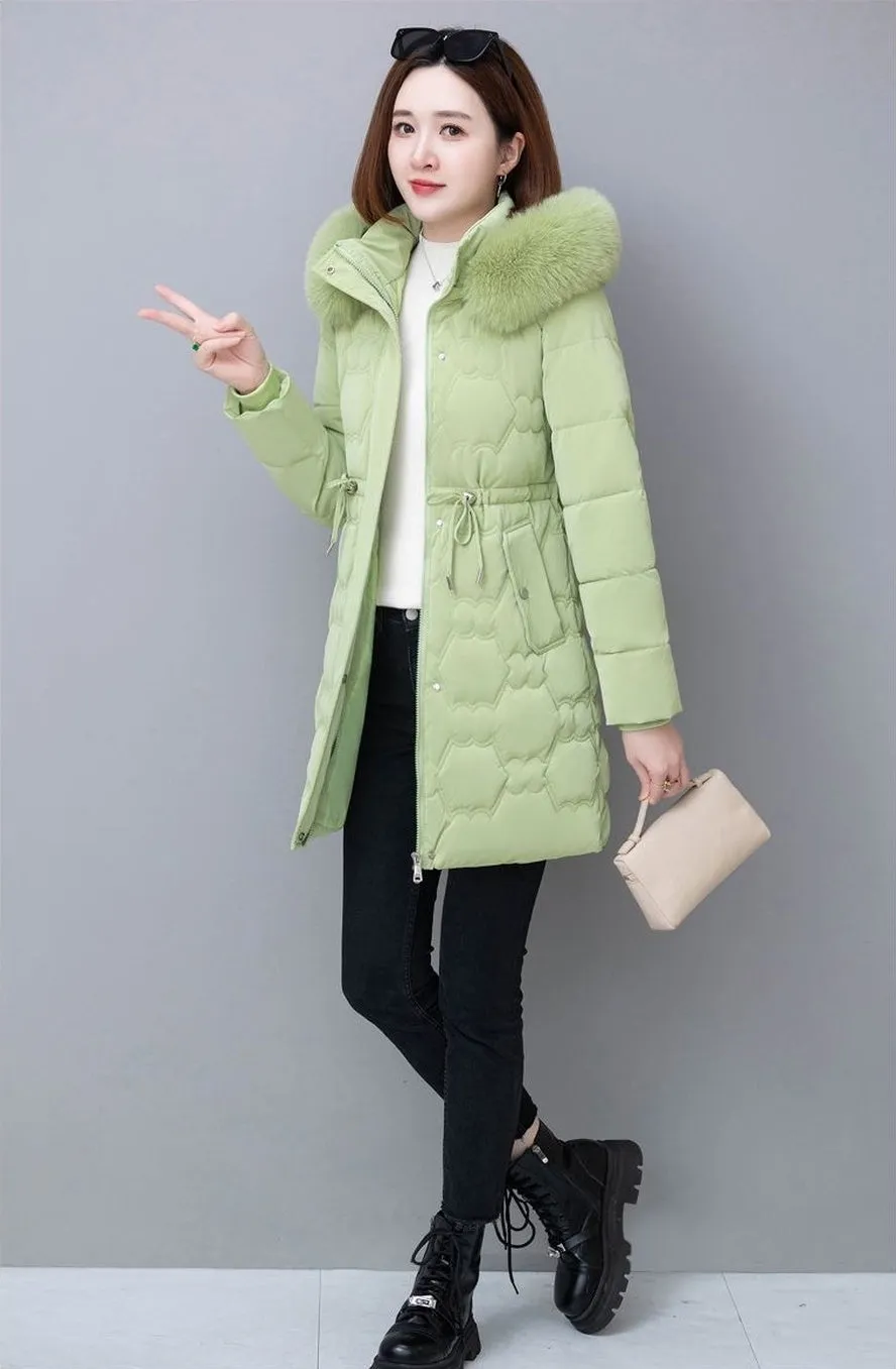 Quilted and Windproof Puffer Jacket with Drawstring Waist for Women