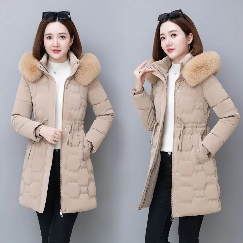 Quilted and Windproof Puffer Jacket with Drawstring Waist for Women