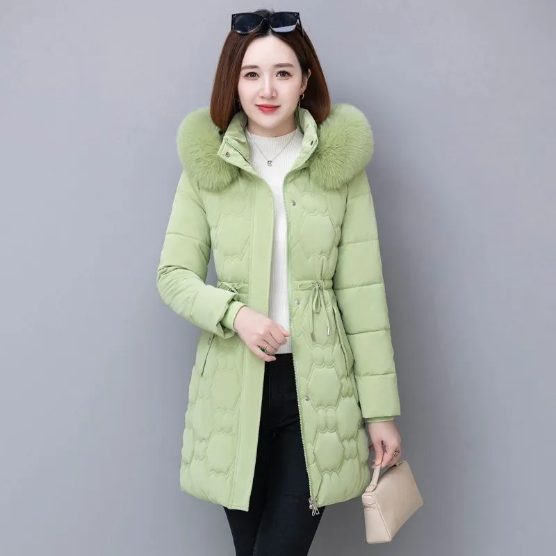 Quilted and Windproof Puffer Jacket with Drawstring Waist for Women