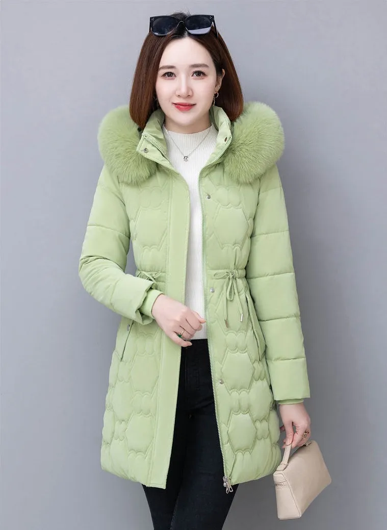 Quilted and Windproof Puffer Jacket with Drawstring Waist for Women