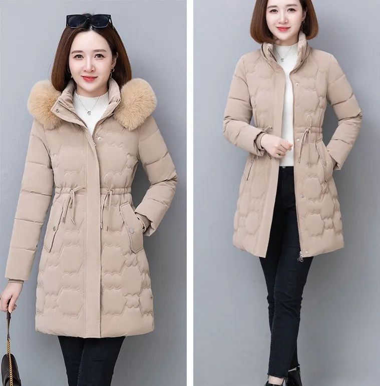 Quilted and Windproof Puffer Jacket with Drawstring Waist for Women