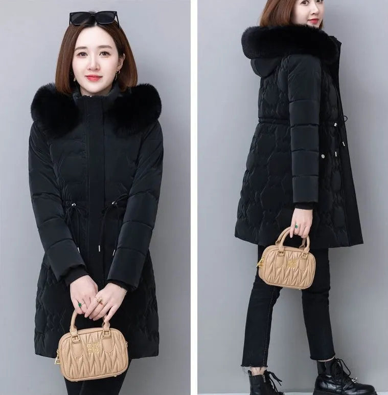 Quilted and Windproof Puffer Jacket with Drawstring Waist for Women