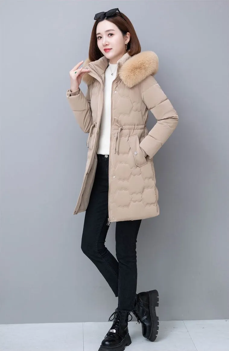 Quilted and Windproof Puffer Jacket with Drawstring Waist for Women
