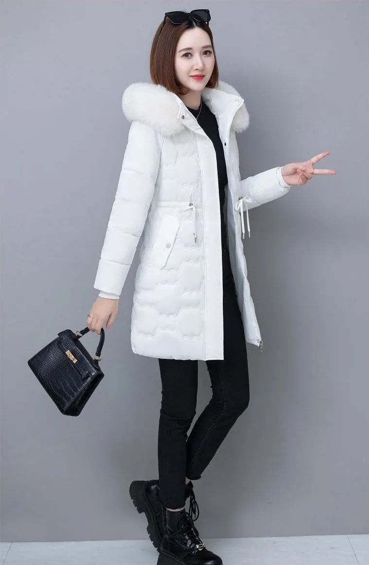 Quilted and Windproof Puffer Jacket with Drawstring Waist for Women