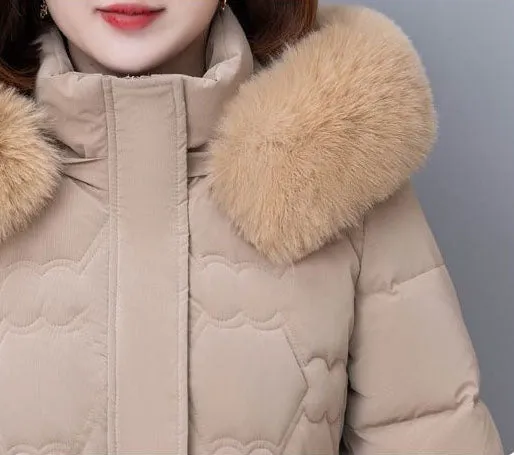 Quilted and Windproof Puffer Jacket with Drawstring Waist for Women
