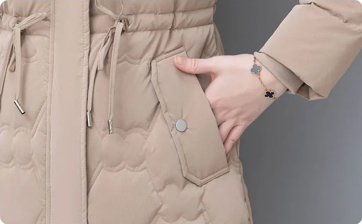 Quilted and Windproof Puffer Jacket with Drawstring Waist for Women