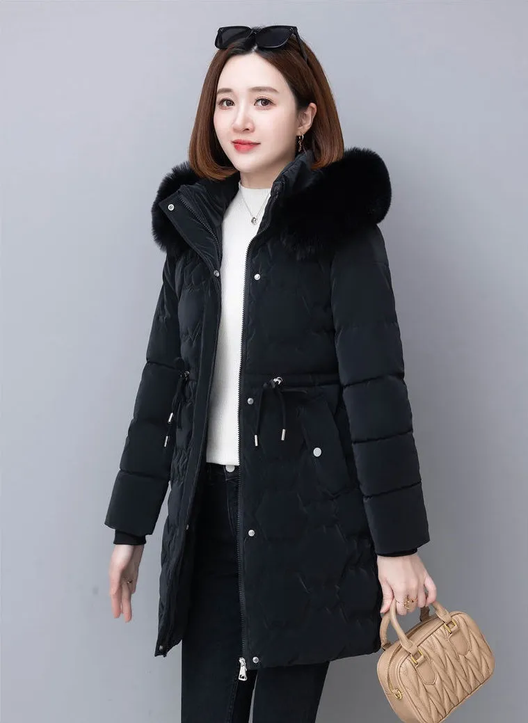 Quilted and Windproof Puffer Jacket with Drawstring Waist for Women