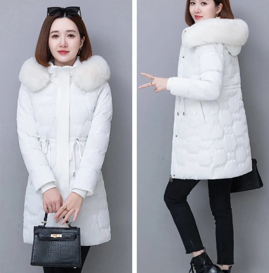 Quilted and Windproof Puffer Jacket with Drawstring Waist for Women