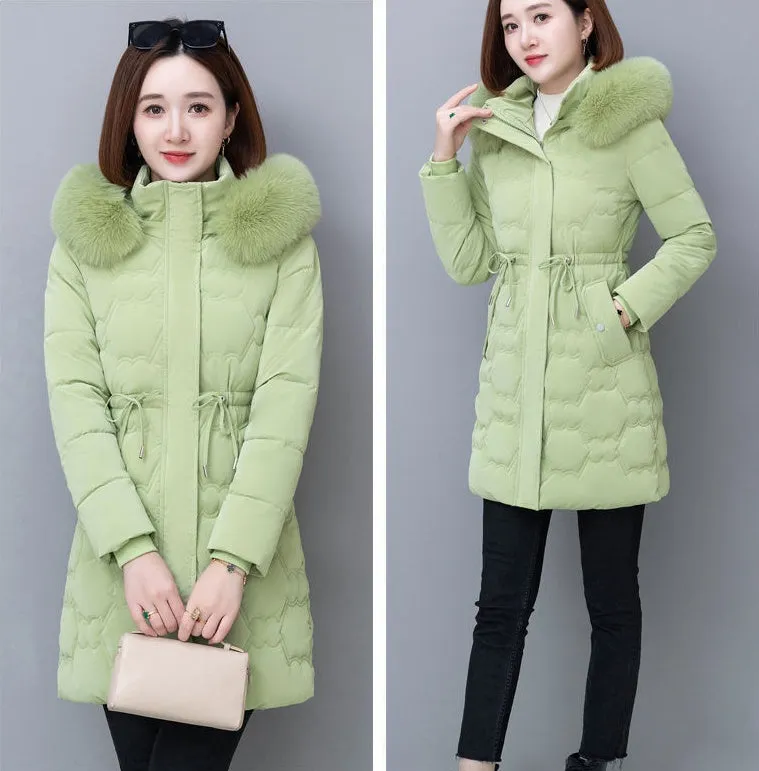 Quilted and Windproof Puffer Jacket with Drawstring Waist for Women