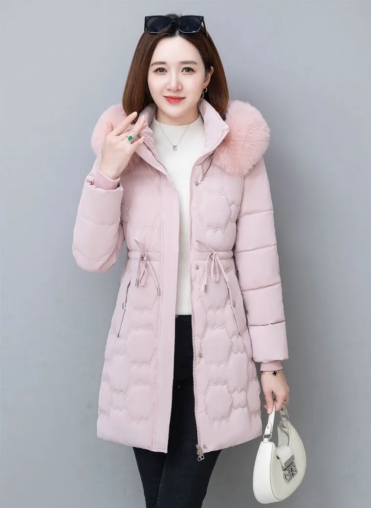 Quilted and Windproof Puffer Jacket with Drawstring Waist for Women