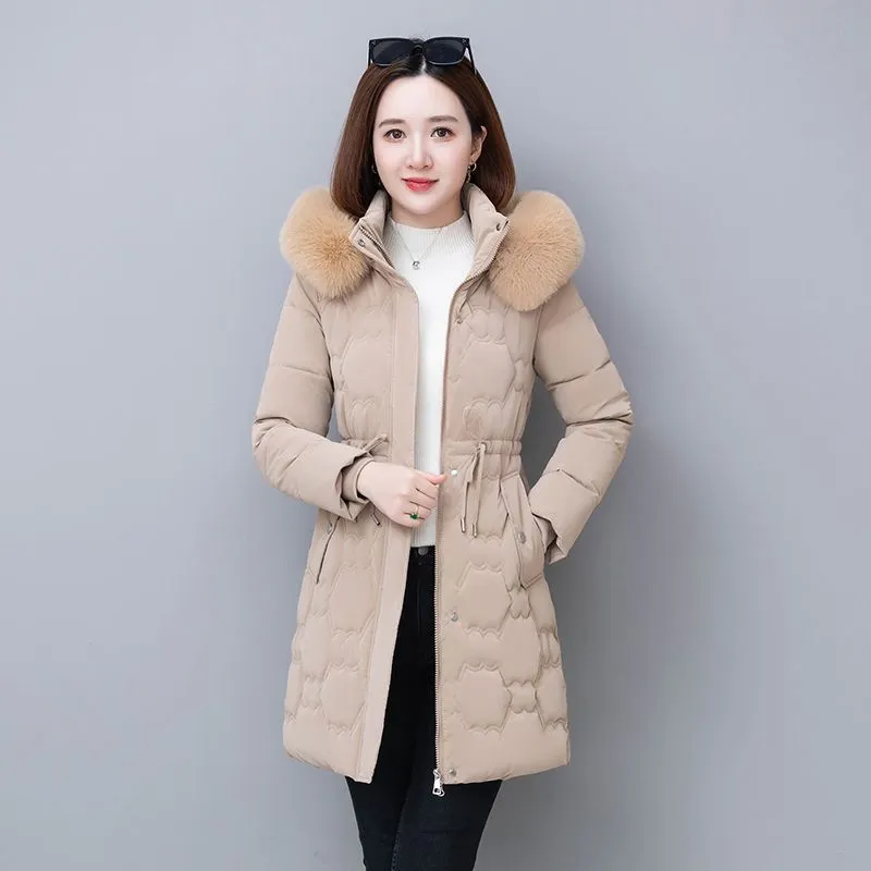 Quilted and Windproof Puffer Jacket with Drawstring Waist for Women