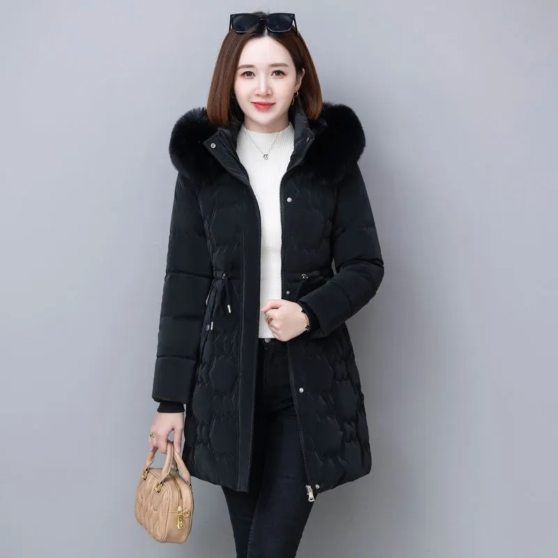 Quilted and Windproof Puffer Jacket with Drawstring Waist for Women
