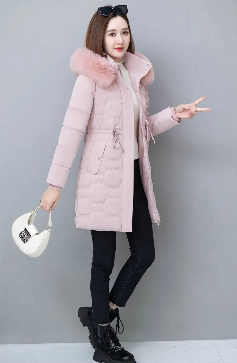 Quilted and Windproof Puffer Jacket with Drawstring Waist for Women