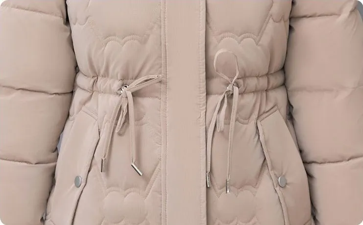 Quilted and Windproof Puffer Jacket with Drawstring Waist for Women