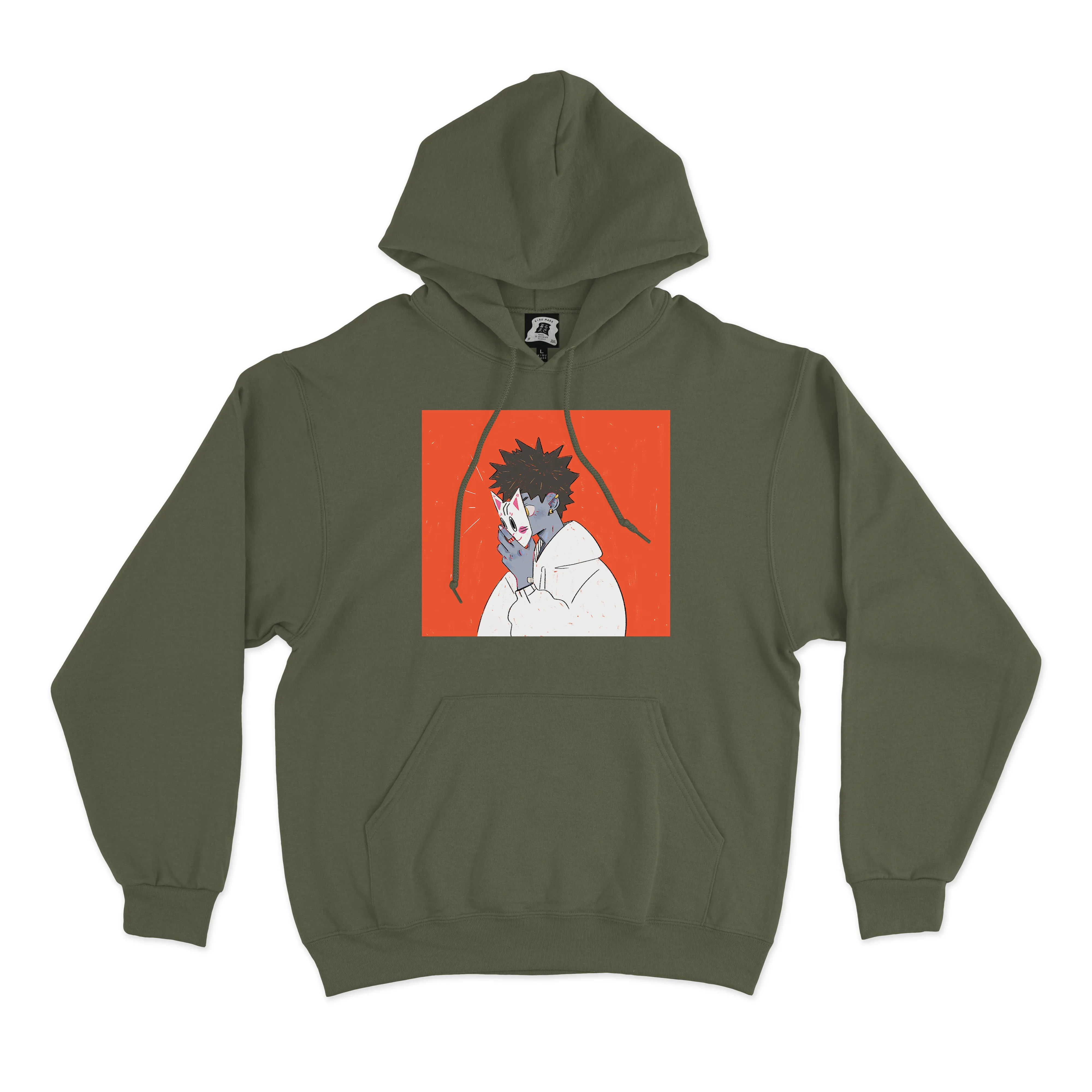 "Kitsune Mask" Fleece Hoodie Khaki