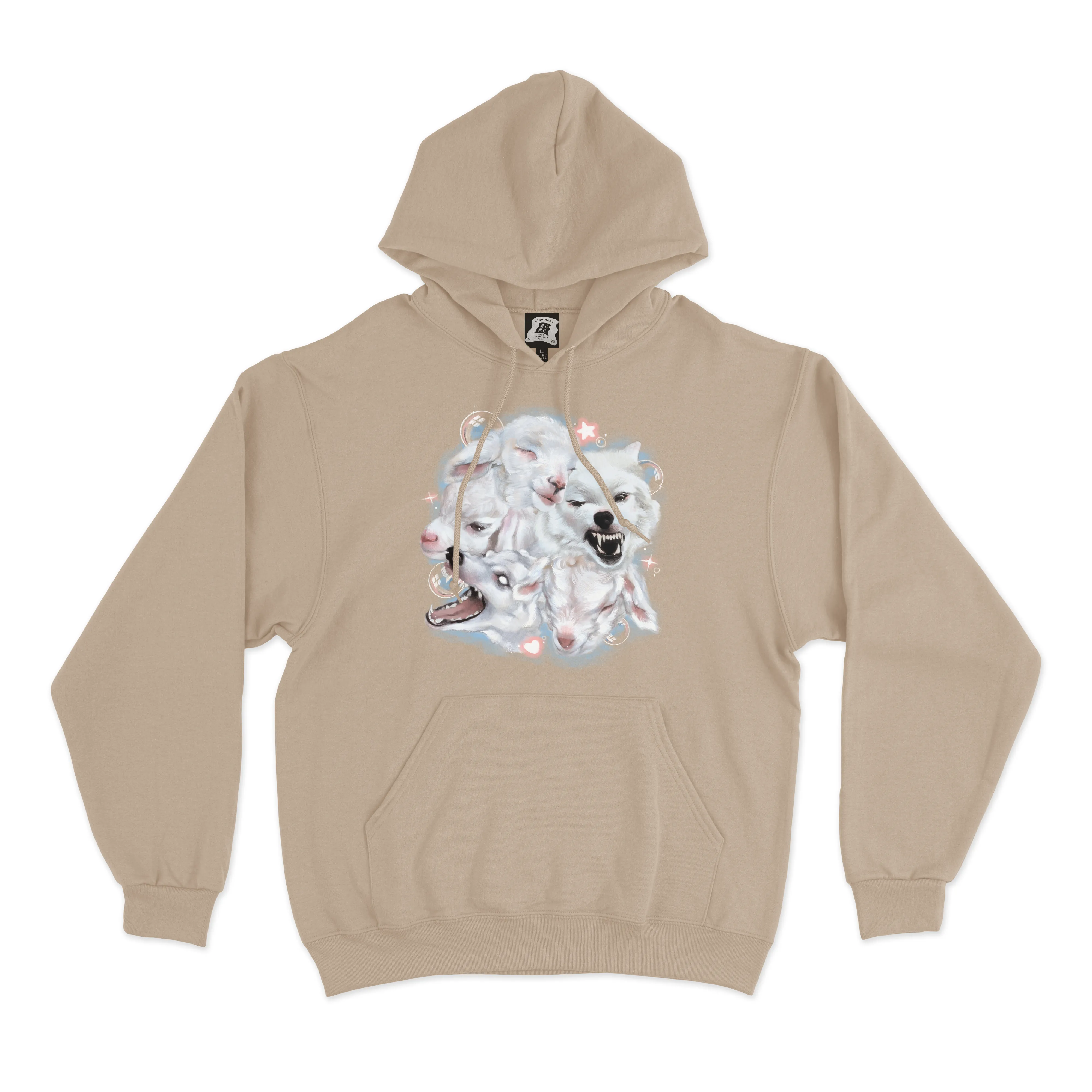 "Pink Stars" Fleece Hoodie Beige