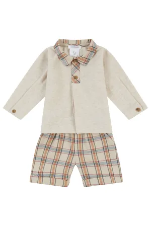 "Tristan" Beige Polo Shirt & Tartan Shorts