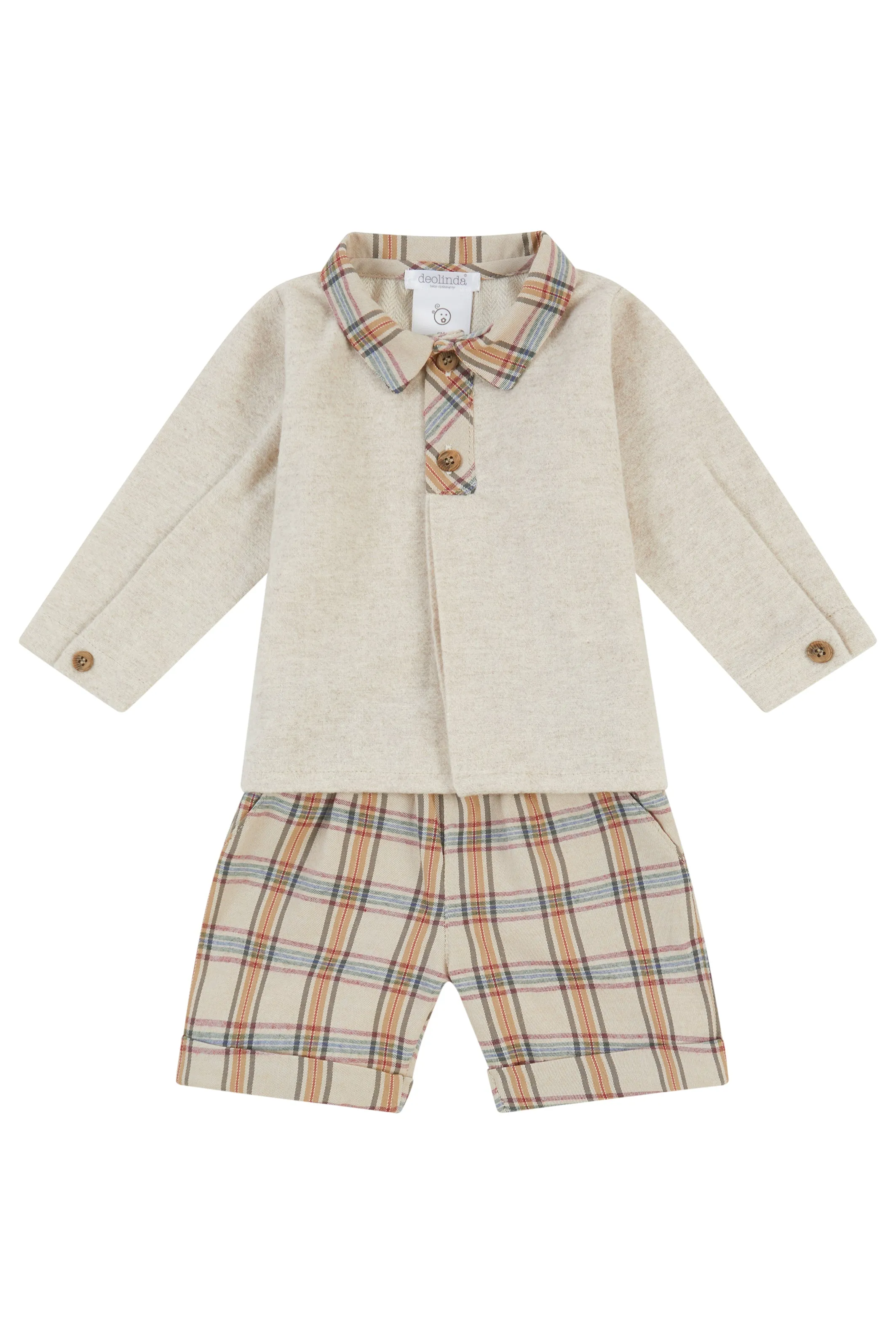 "Tristan" Beige Polo Shirt & Tartan Shorts