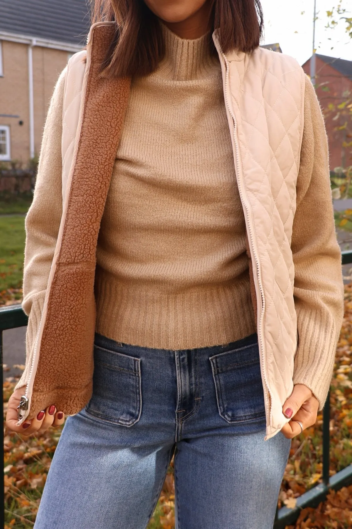 Reversible Fleece Quilted Zip Up Vest - Camel - FINAL SALE